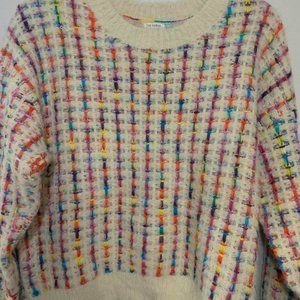 Chunky Knit Pullover Sweater Size M/L Rainbow Checkered Fuzzy Chunky Cabin Core